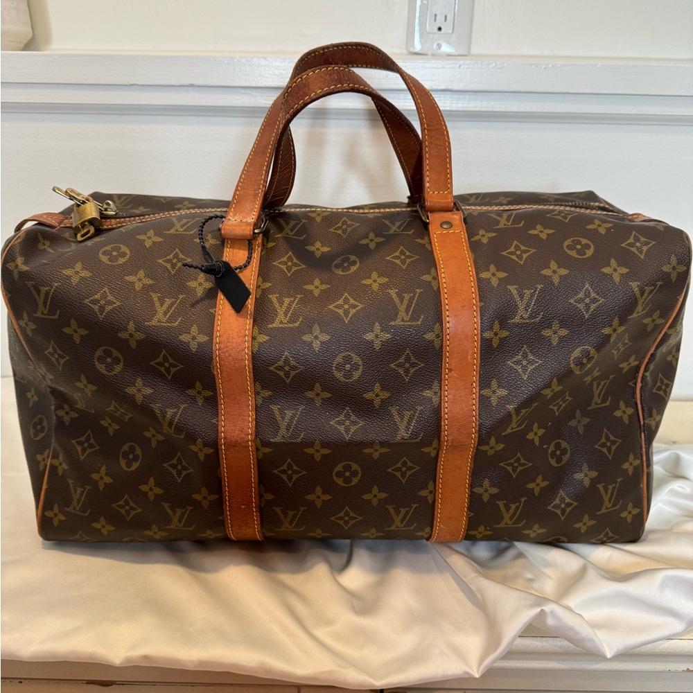 Louis Vuitton Sac Souple Duffle 45 Brown Monogram Canvas & Leather Auth Vintage